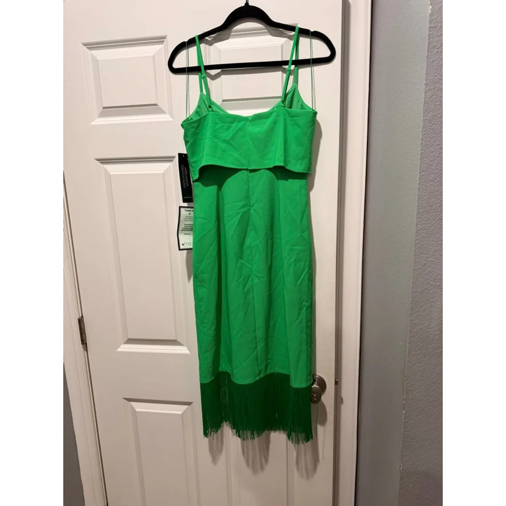 Women's Adrianna Papell Green Fringe Midi Dress Size 2 - Picture 4 of 8